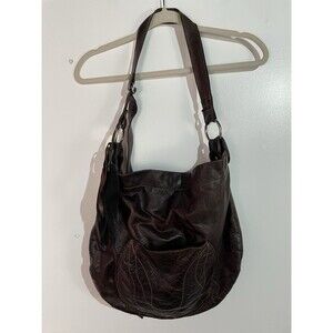 Rebyc Hand Made Leather Hobo Shoulder Bag Slouch Tote Brown Large Boho Hippie